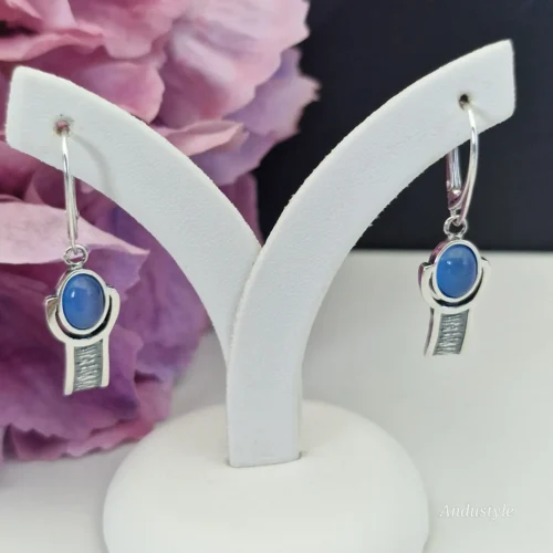 Blue Cat's Eye Earrings ALT - Earrings with Blue Cat's Eye