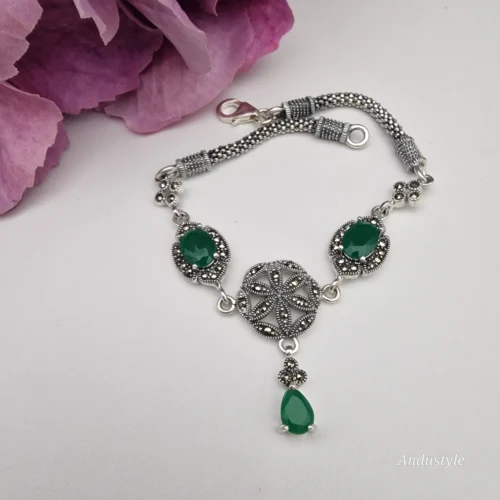 Bracelet with Marcasite Jadeit (2) ALT - Bracelet with Marcasite Jadeit (2)