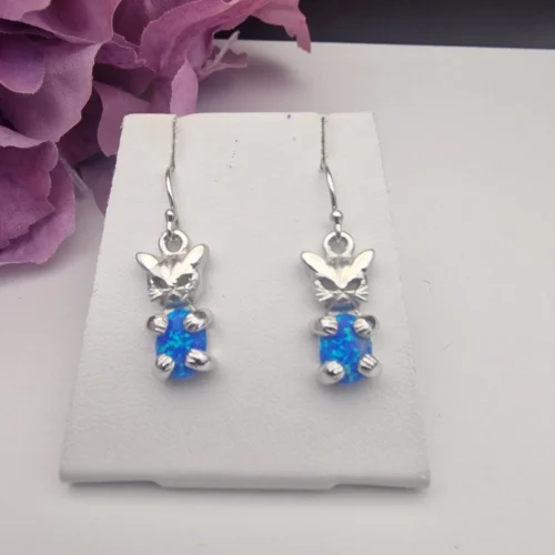 Earrings Cat with Opal ALT - Earrings Cat with Opal