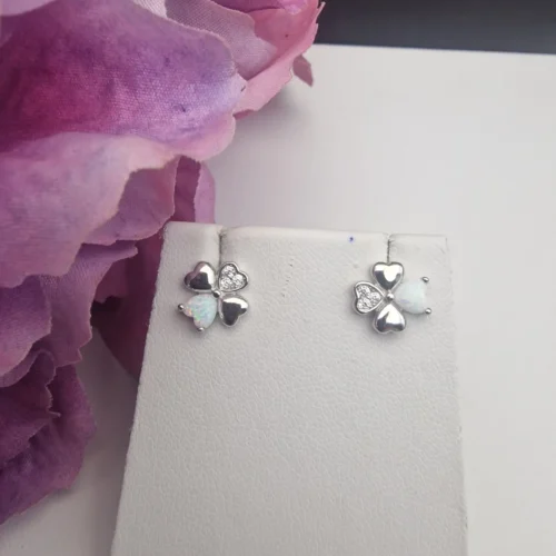 Earrings Clover with Opal ALT - Earrings Clover with Opal