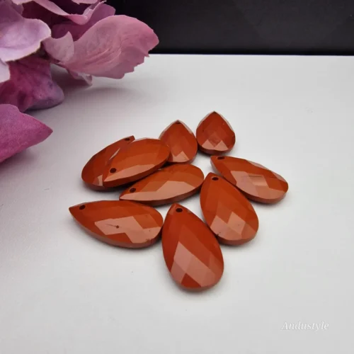 ALT - Faceted Teardrop Stone Bead - Smooth Red Jasper