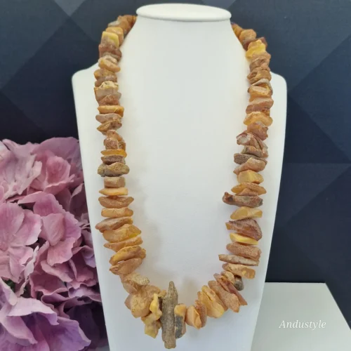 Necklace Unpolished Amber 55cm ALT - Necklace Unpolished Amber 55cm