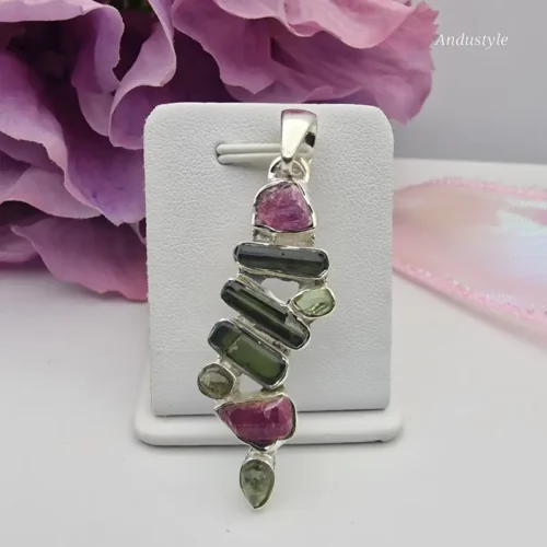ALT - Pendant with peridot, moldawit, labradorytcm ametyst, granat, turmalin